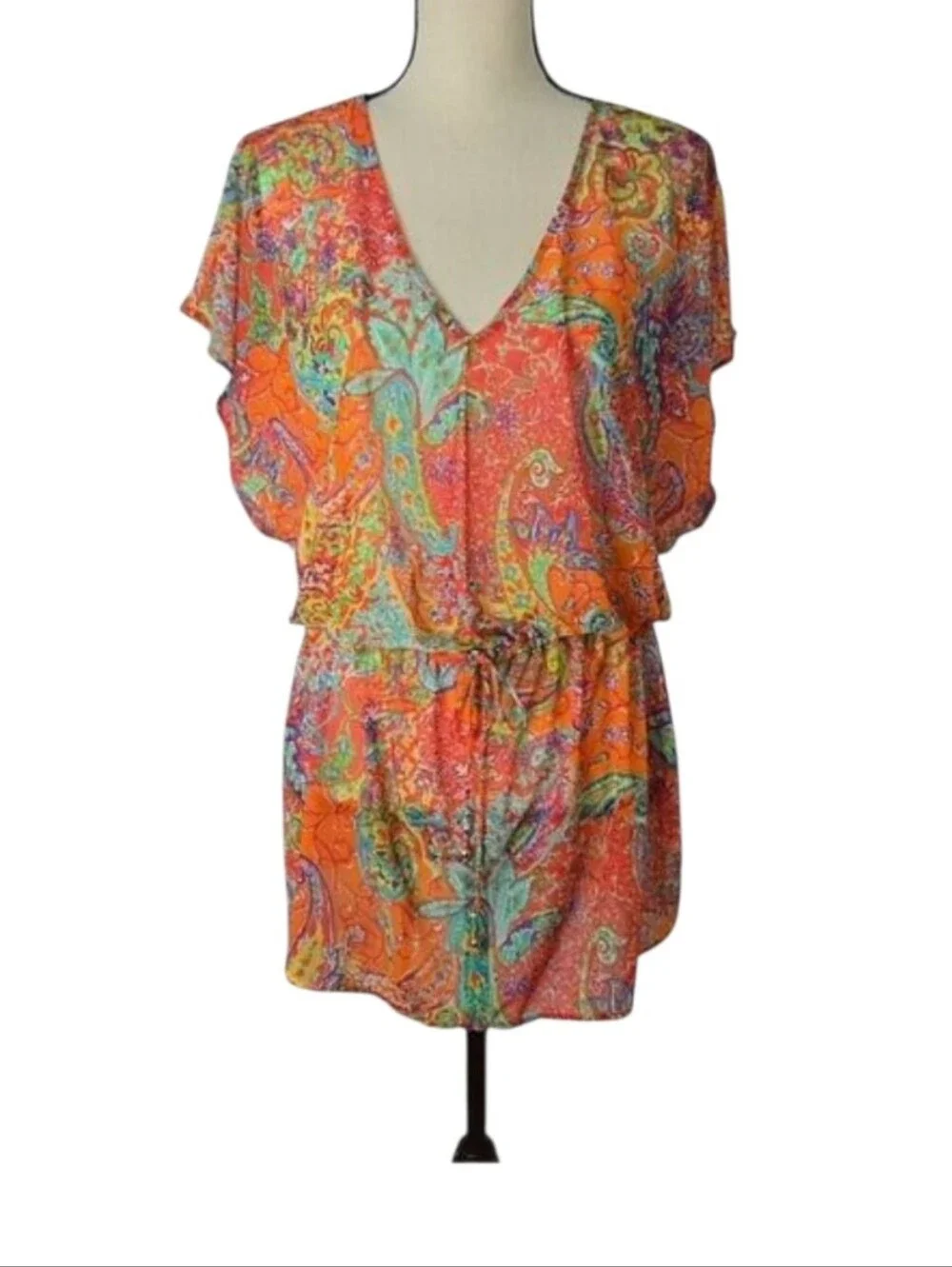 Lauren Ralph Lauren Carnivale Paisley Mesh Swim Cover-Up Dress Medium
